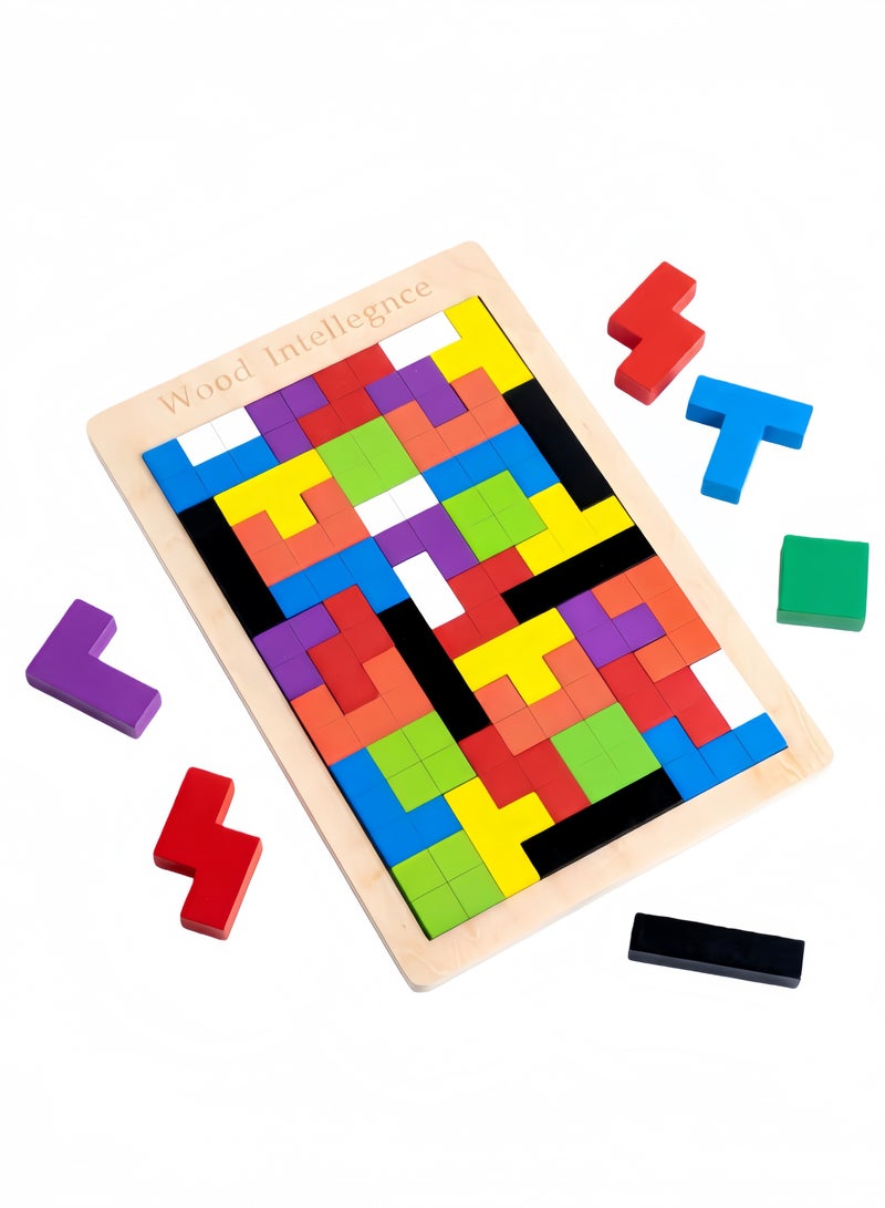 لغز تتريس خشبي ملون | لعبة لغز تعليمية للأطفال - Image 1